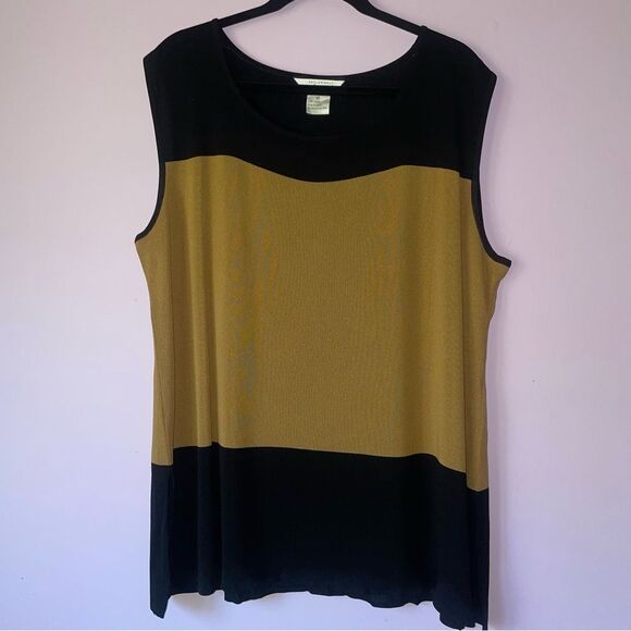 Misook 2X Knit Tank Top Black Tan Color Block - Picture 1 of 7
